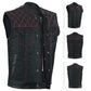 Men's Motorcycle Leather Denim Club Style Vest Red Stitching No Collar 720