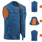 Men's Motorcycle Blue Denim Club Style Vest No Collar 702