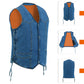 Men's Motorcycle Blue Denim Western Style Vest with Side Laces 388