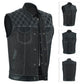 Men's Motorcycle Leather Denim Club Style Vest White Stitching with Collar 721