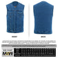 Men's Motorcycle Blue Denim Club Style Vest No Collar 702