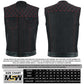 Men's Motorcycle Leather Denim Club Style Vest Red Stitching No Collar 720