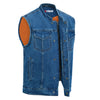 Men's Motorcycle Blue Denim Club Style Vest with Collar 701