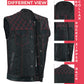 Men's Motorcycle Leather Denim Club Style Vest Red Stitching No Collar 720