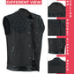 Men's Motorcycle Leather Denim Club Style Vest Black Stitching No Collar 724