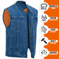 Men's Motorcycle Blue Denim Club Style Vest with Collar 701