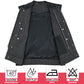 Men's Motorcycle Leather Denim Club Style Vest Black Stitching No Collar 724