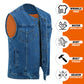 Men's Motorcycle Blue Denim Club Style Vest No Collar 702