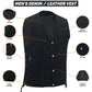 Men's Motorcycle Black Denim Western Style Vest with Side Laces 399