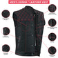 Men's Motorcycle Leather Denim Club Style Vest Red Stitching No Collar 720