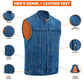 Men's Motorcycle Blue Denim Club Style Vest with Collar 701