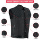 Men's Motorcycle Leather Denim Club Style Vest Black Stitching No Collar 724