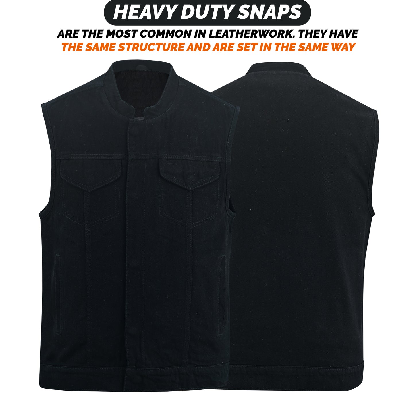 Men's Motorcycle Black Denim Club Style Vest with Collar 499