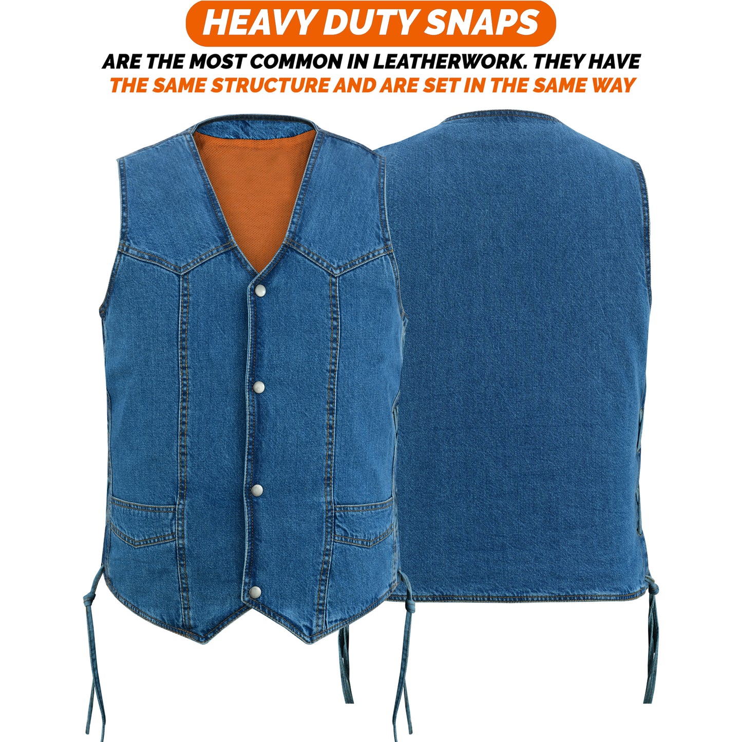 Men's Motorcycle Blue Denim Western Style Vest with Side Laces 388